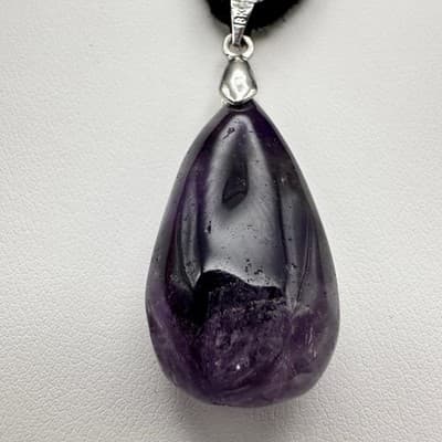 Vintage 90s Purple Stone Teardrop Pendant Necklace Silver Tone Women's Jewelry - Thumbnail 3