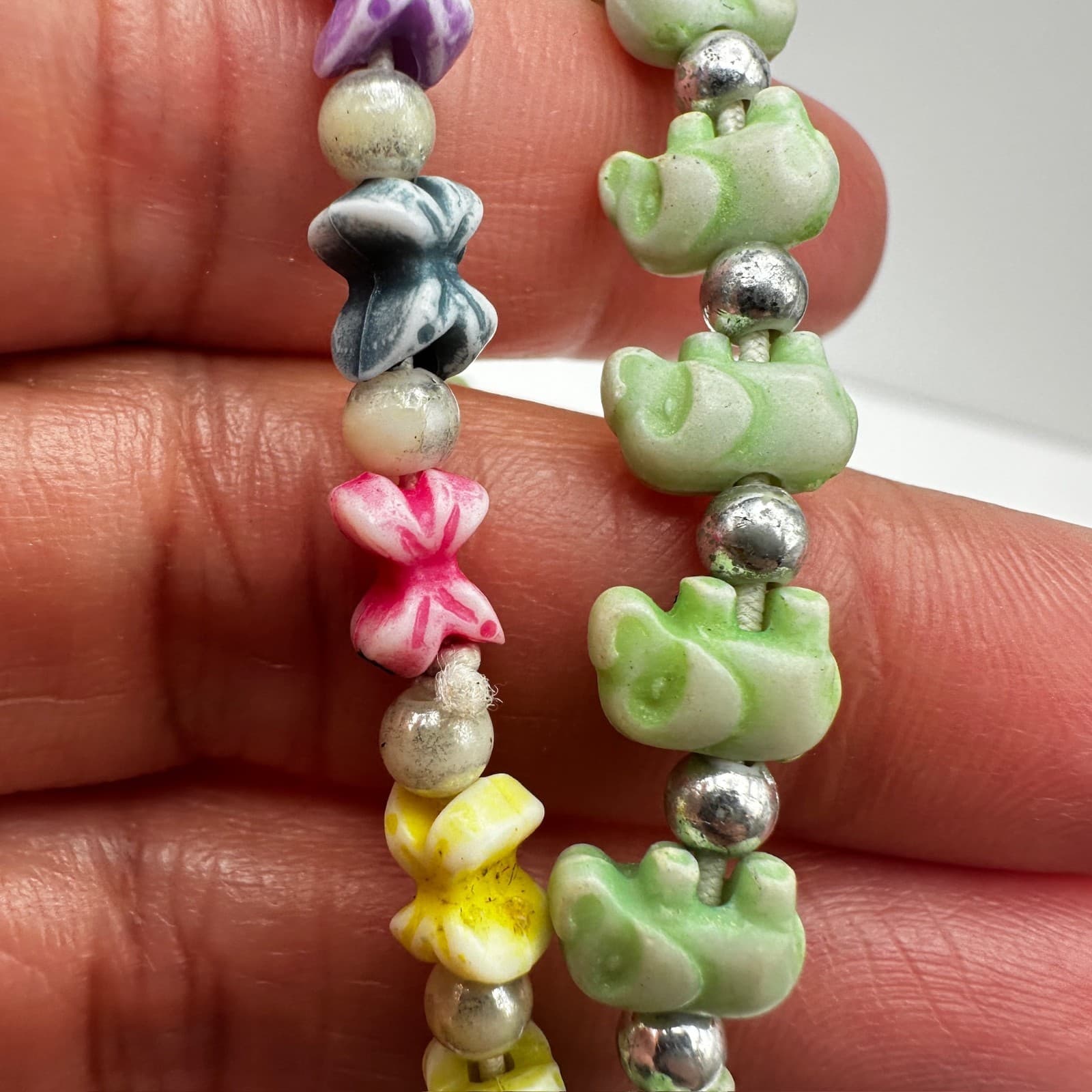 Vintage 90s Multi-Color Flower Bead Necklace & Silver Accent Charm Set Jewelry - Thumbnail 12
