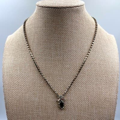 VTG Black & Clear Rhinestone Jewelry Set Necklace Bracelet Earrings Silver Tone - Thumbnail 2