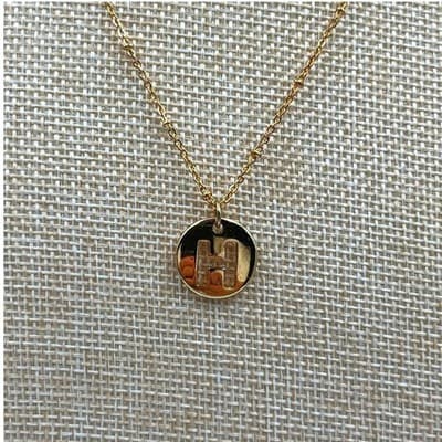 Vintage Gold Tone Initial "H" Pendant Necklace Minimalist Disc Charm Classic 18" - Thumbnail 4