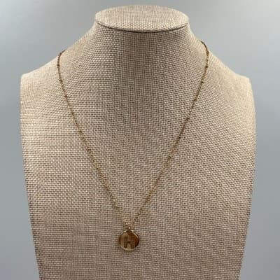 Vintage Gold Tone Initial "H" Pendant Necklace Minimalist Disc Charm Classic 18" - Thumbnail 2