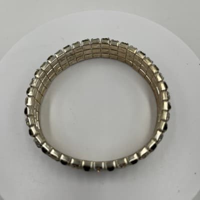 VTG Black & Clear Rhinestone Jewelry Set Necklace Bracelet Earrings Silver Tone - Thumbnail 10