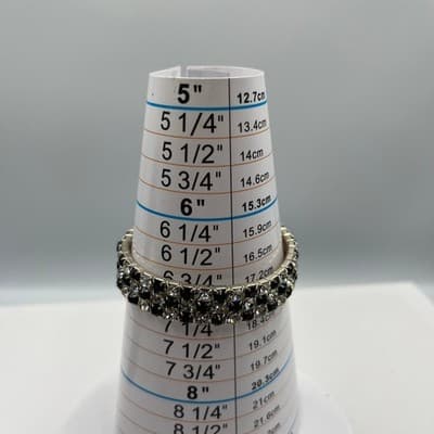 VTG Black & Clear Rhinestone Jewelry Set Necklace Bracelet Earrings Silver Tone - Thumbnail 13