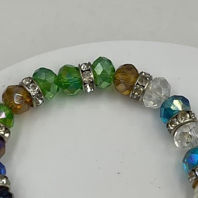 Vintage Beaded Bracelet Red Heart Charm Faux Pearl Crystal Rhinestone Accent - Thumbnail 5