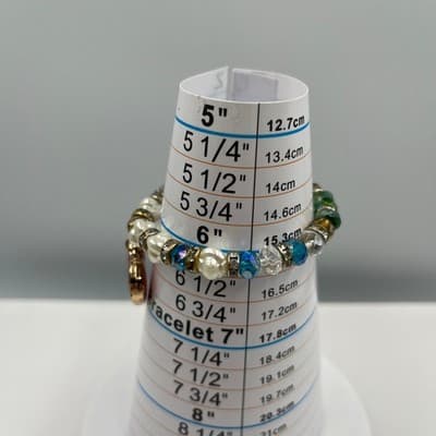 Vintage Beaded Bracelet Red Heart Charm Faux Pearl Crystal Rhinestone Accent - Thumbnail 9