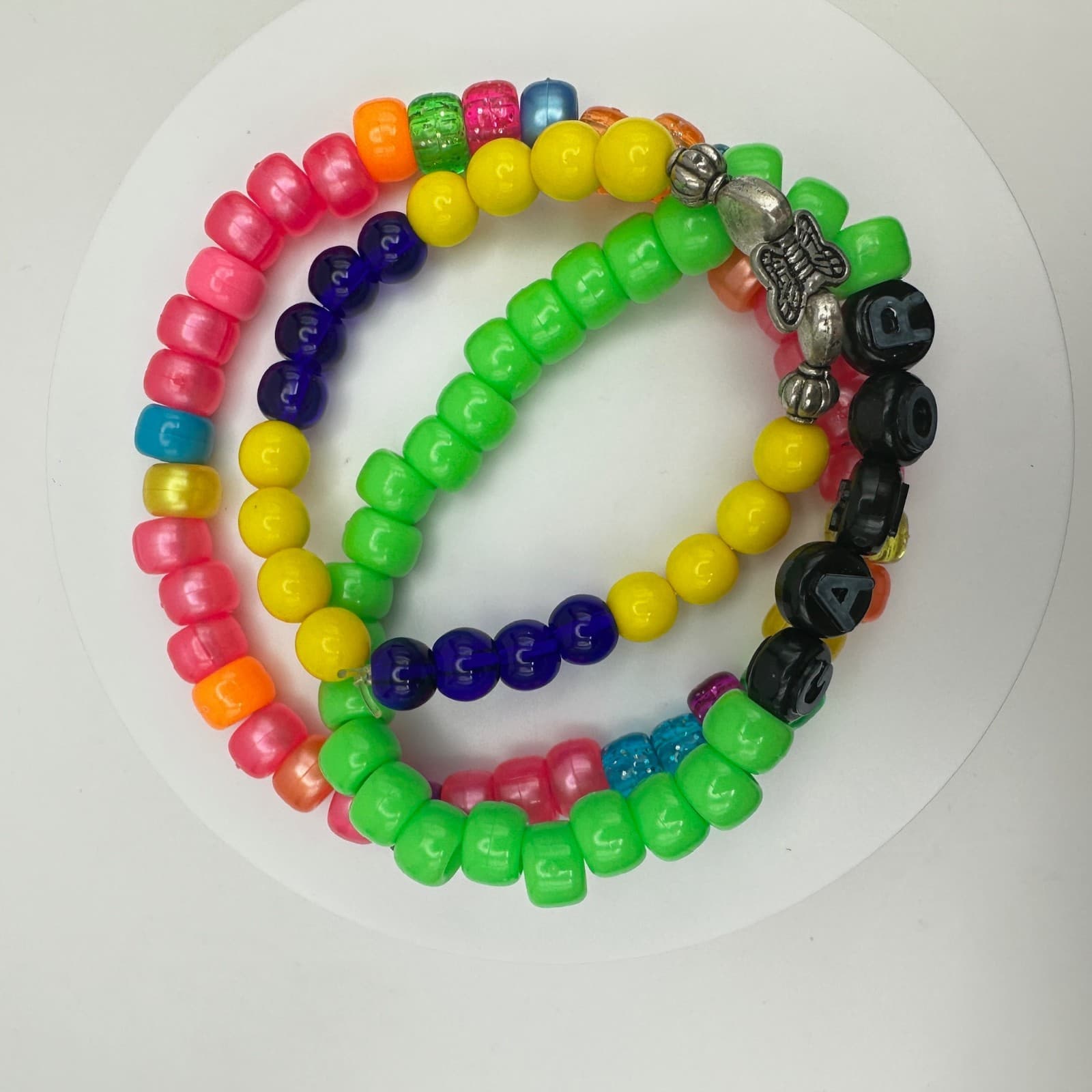 Vintage 90s Neon & Pastel Pony Bead Custom Stretchy Friendship Bracelets Jewelry - Thumbnail 9