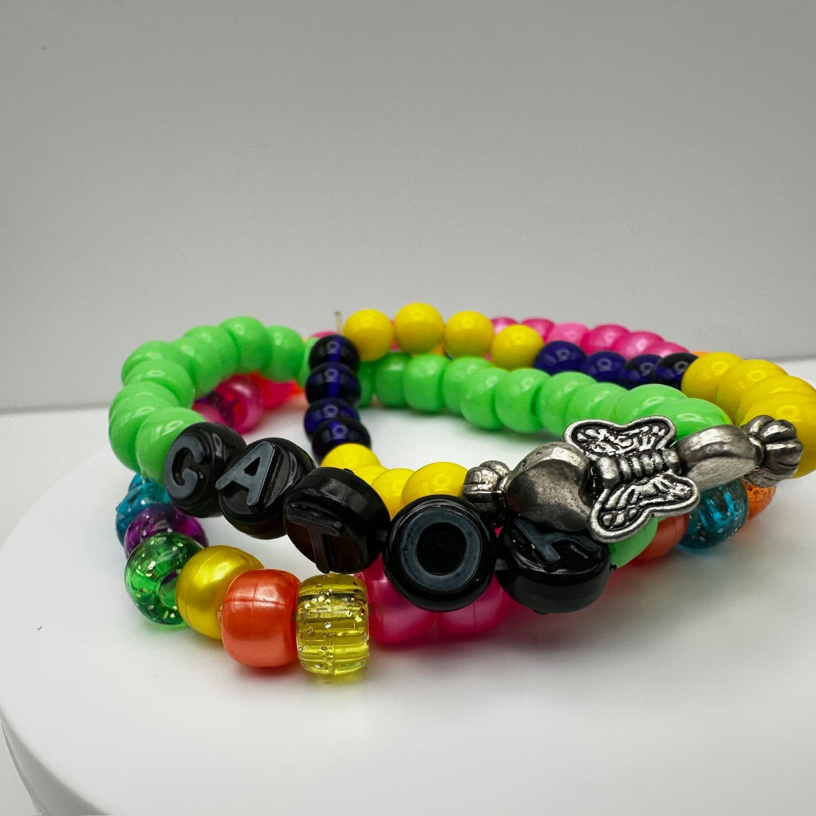 Vintage 90s Neon & Pastel Pony Bead Custom Stretchy Friendship Bracelets Jewelry - Thumbnail 3