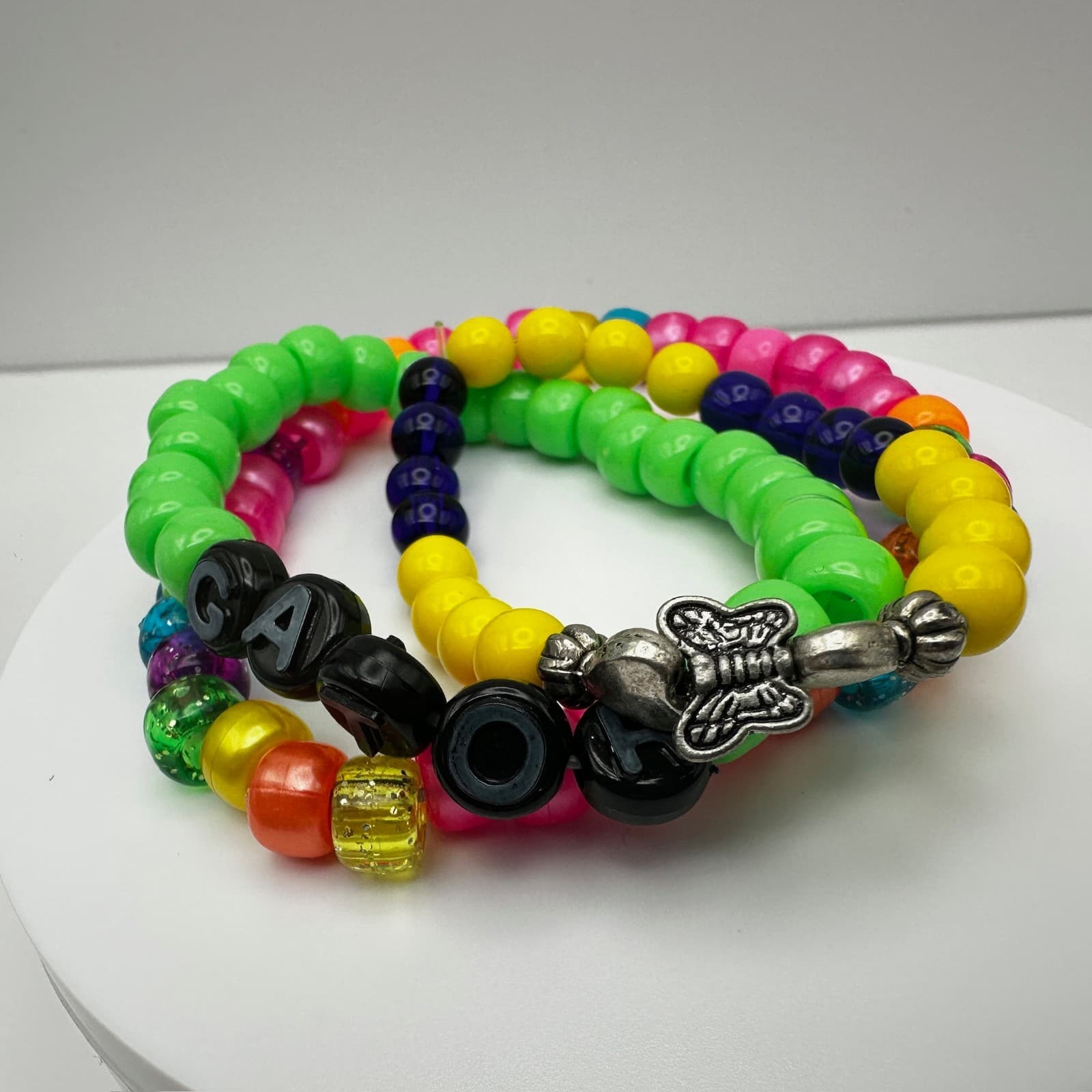 Vintage 90s Neon & Pastel Pony Bead Custom Stretchy Friendship Bracelets Jewelry - Thumbnail 4