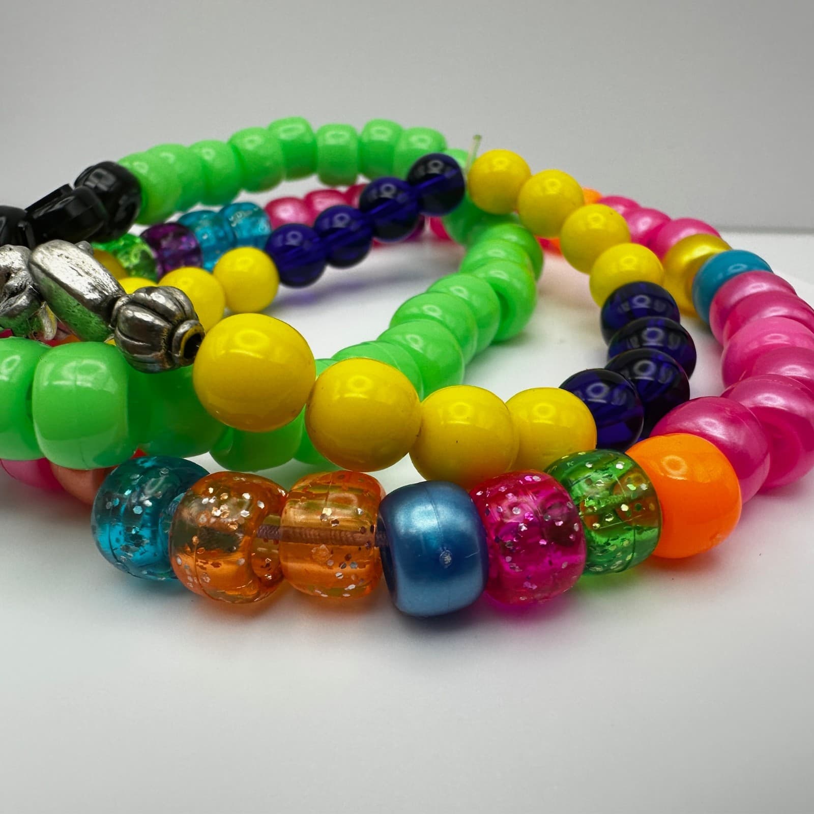 Vintage 90s Neon & Pastel Pony Bead Custom Stretchy Friendship Bracelets Jewelry - Thumbnail 10