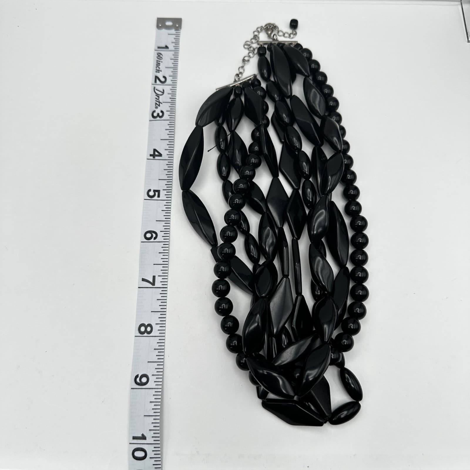 Vintage 80s Black Multi-Strand Necklace Chunky Glossy Bead Women's Jewelry - Thumbnail 11