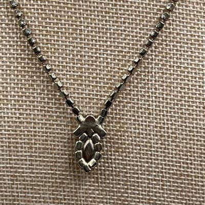 VTG Black & Clear Rhinestone Jewelry Set Necklace Bracelet Earrings Silver Tone - Thumbnail 7