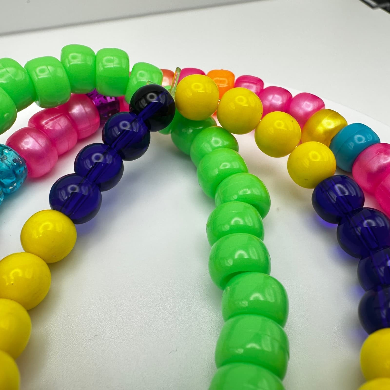 Vintage 90s Neon & Pastel Pony Bead Custom Stretchy Friendship Bracelets Jewelry - Thumbnail 14