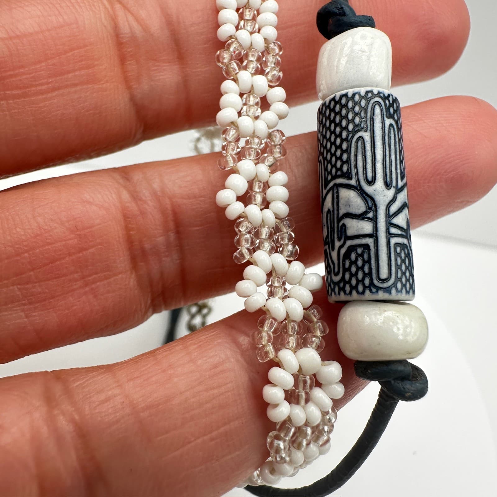 Vintage 90s Black Cord Tribal Ceramic Bead & White Daisy Chain Bracelets Jewelry - Thumbnail 8