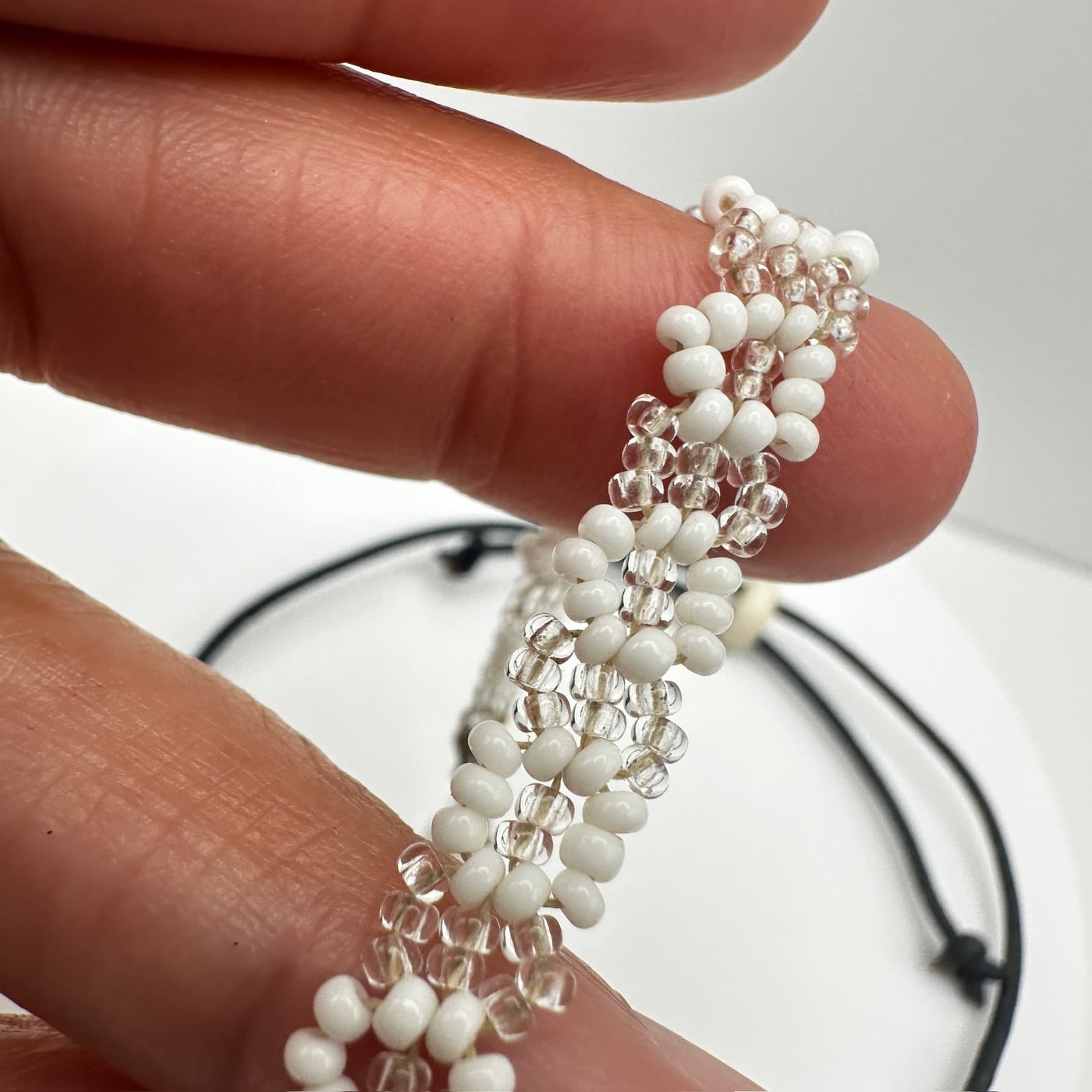 Vintage 90s Black Cord Tribal Ceramic Bead & White Daisy Chain Bracelets Jewelry - Thumbnail 7