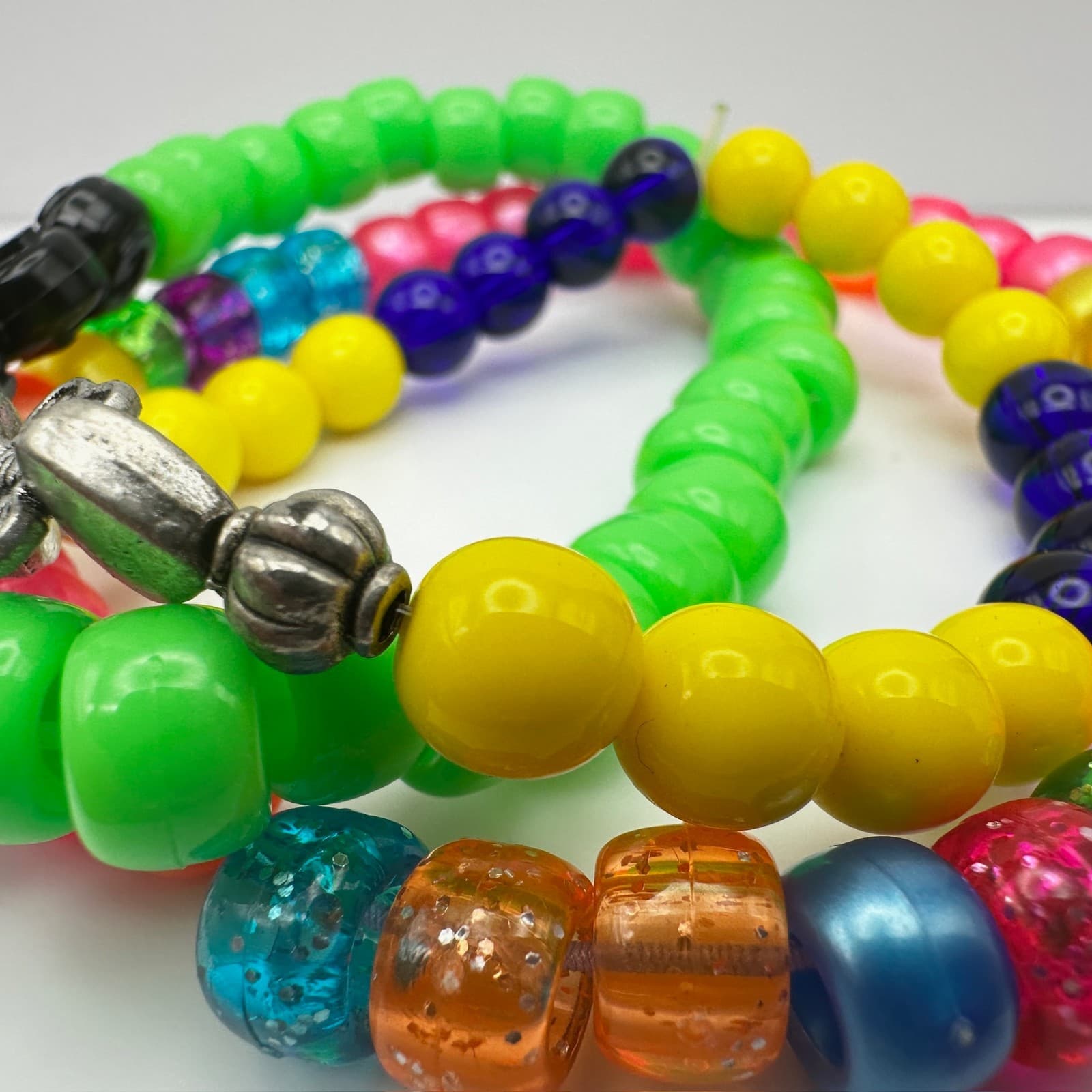 Vintage 90s Neon & Pastel Pony Bead Custom Stretchy Friendship Bracelets Jewelry - Thumbnail 12