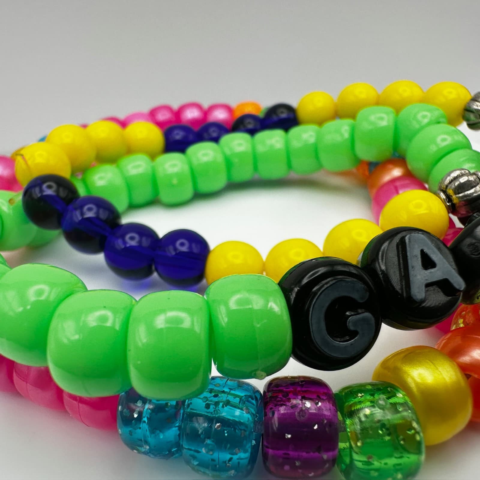 Vintage 90s Neon & Pastel Pony Bead Custom Stretchy Friendship Bracelets Jewelry - Thumbnail 6