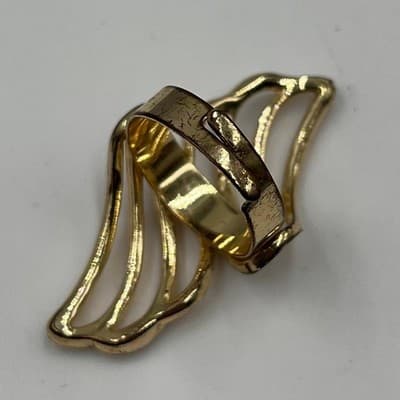 VTG Gold Tone Swirl Statement Ring with Rhinestone Accents Adjustable Wide Band - Thumbnail 2