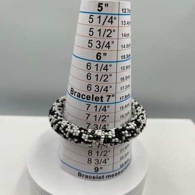 Vintage Handmade Black White Beaded Bangle Bracelet Tribal Seed Bead Statement - Thumbnail 8