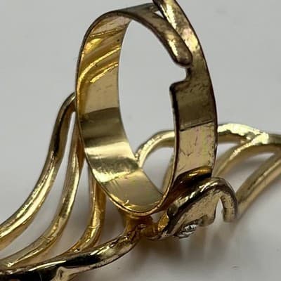 VTG Gold Tone Swirl Statement Ring with Rhinestone Accents Adjustable Wide Band - Thumbnail 3