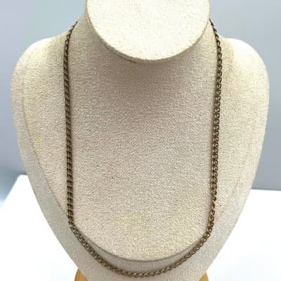 Vintage Gold Tone Metal Curb Chain Necklace Classic Minimalist Layering Unisex - Image 1