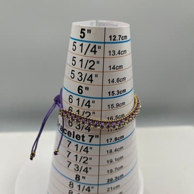 Vintage Purple Cord Gold Tone Beaded Bracelet Classic Rhinestone Style Fashion - Thumbnail 6