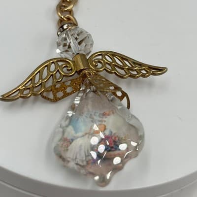 Vintage Angel Keychain Faceted Crystal Prism Gold Tone Guardian Angel Key Ring - Thumbnail 3