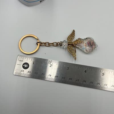 Vintage Angel Keychain Faceted Crystal Prism Gold Tone Guardian Angel Key Ring - Thumbnail 7