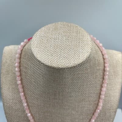 Vintage Pale Pink Faceted Bead Necklace Classic Glass Rose Quartz Style 20" - Thumbnail 2