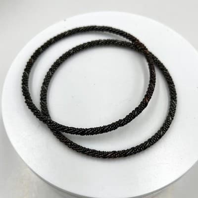 Vintage Lot Of 2 Dark Twisted Rope Bangle Bracelets Set Black Tone Minimalist - Image 1