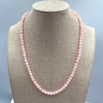 Vintage Pale Pink Faceted Bead Necklace Classic Glass Rose Quartz Style 20" - Image 1