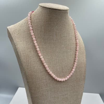 Vintage Pale Pink Faceted Bead Necklace Classic Glass Rose Quartz Style 20" - Thumbnail 4