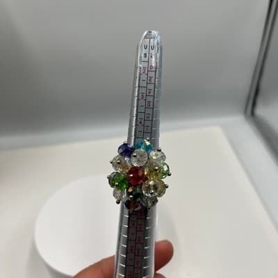 Vintage Multicolor Faceted Crystal Cluster Ring Silver Tone Statement Cocktail - Thumbnail 5