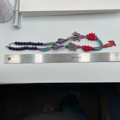 Vintage Southwestern Beaded Necklace & Earrings Set Cactus Dog Motif Colorful - Thumbnail 9