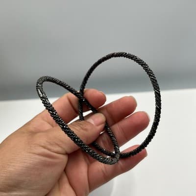 Vintage Lot Of 2 Dark Twisted Rope Bangle Bracelets Set Black Tone Minimalist - Thumbnail 4