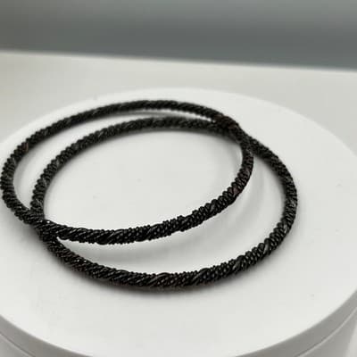 Vintage Lot Of 2 Dark Twisted Rope Bangle Bracelets Set Black Tone Minimalist - Thumbnail 2