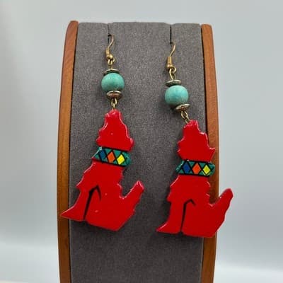 Vintage Southwestern Beaded Necklace & Earrings Set Cactus Dog Motif Colorful - Thumbnail 10