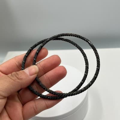 Vintage Lot Of 2 Dark Twisted Rope Bangle Bracelets Set Black Tone Minimalist - Thumbnail 3