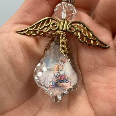 Vintage Angel Keychain Faceted Crystal Prism Gold Tone Guardian Angel Key Ring - Thumbnail 5