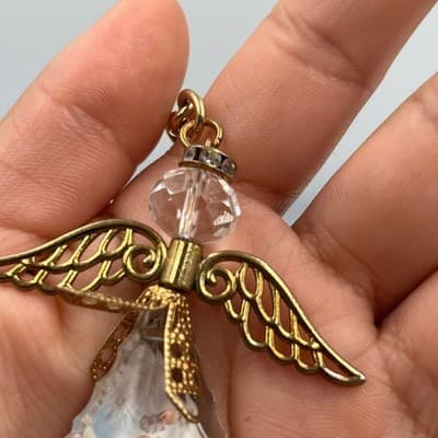 Vintage Angel Keychain Faceted Crystal Prism Gold Tone Guardian Angel Key Ring - Thumbnail 6