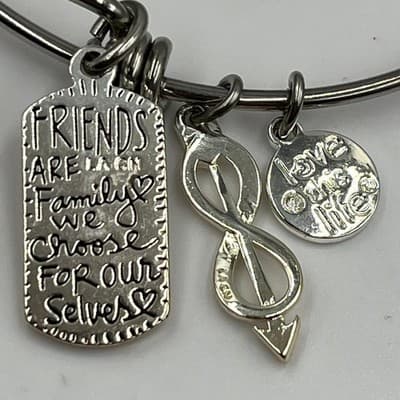 VTG Silver Tone Charm Bangle Bracelet Set Friends Quote Infinity Heart Crystal - Thumbnail 5
