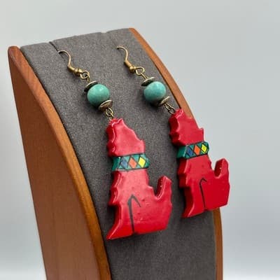 Vintage Southwestern Beaded Necklace & Earrings Set Cactus Dog Motif Colorful - Thumbnail 12