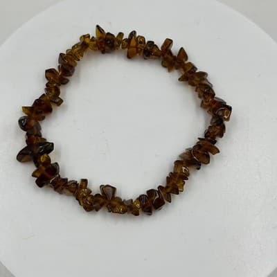 Vintage Brown Tortoiseshell Style Chip Bead Stretch Bracelet Acrylic Glass Look - Thumbnail 2