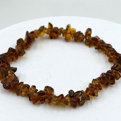 Vintage Brown Tortoiseshell Style Chip Bead Stretch Bracelet Acrylic Glass Look - Image 1
