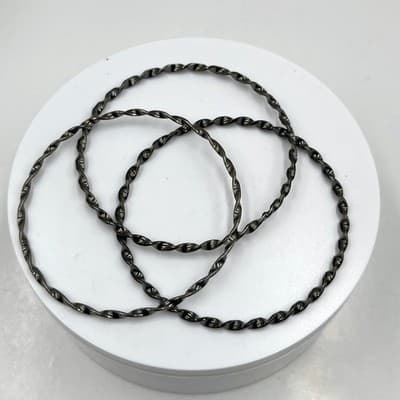 Vintage 3-Piece Gunmetal Twisted Rope Bangle Bracelet Set Minimalist Stackable - Image 1
