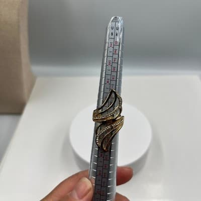 VTG Gold Tone Swirl Statement Ring with Rhinestone Accents Adjustable Wide Band - Thumbnail 6