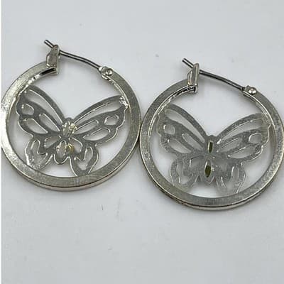 Vintage Mary-Kate & Ashley Butterfly Hoop Earrings Silver Tone Cutout Hoops Y2K - Image 1