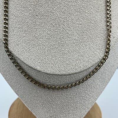 Vintage Gold Tone Metal Curb Chain Necklace Classic Minimalist Layering Unisex - Thumbnail 3
