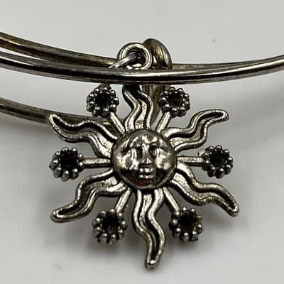 Vintage Bracelet Bangle Set Silver Tone Celestial Sun Charm Rhinestone 2pc - Thumbnail 2