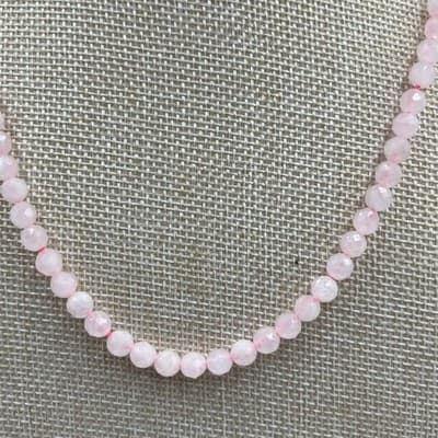 Vintage Pale Pink Faceted Bead Necklace Classic Glass Rose Quartz Style 20" - Thumbnail 3