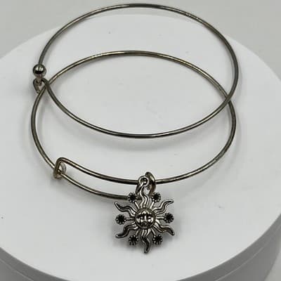 Vintage Bracelet Bangle Set Silver Tone Celestial Sun Charm Rhinestone 2pc - Thumbnail 5